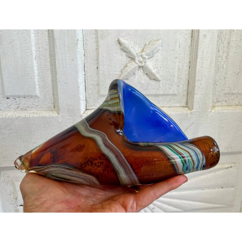 Vintage MCM Murano Encased Glass Conch Shell Brown Cobalt blue - Picture 10 of 12
